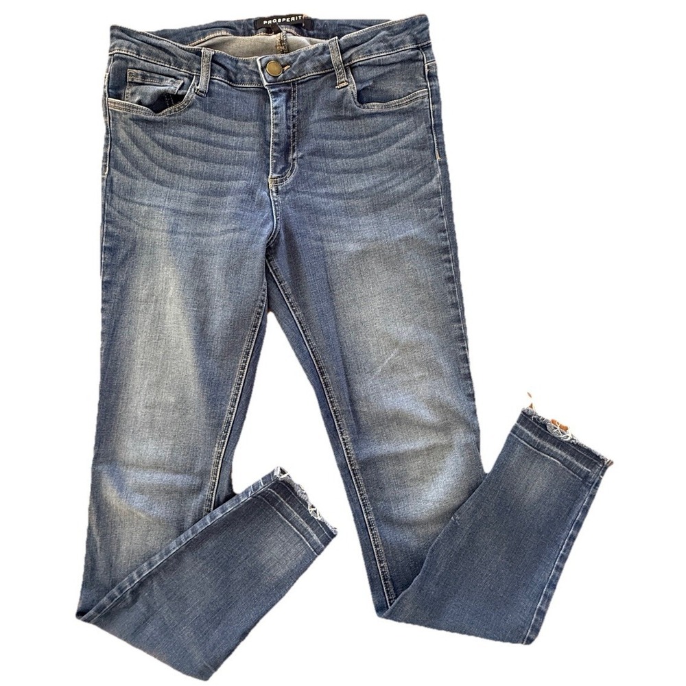 Prosperity Jeans Women 31 Skinny Stretch Medium Wash Raw Hem Frayed Denim